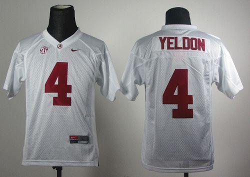 Crimson Tide #4 T.J Yeldon White Stitched Youth NCAA Jersey - Click Image to Close